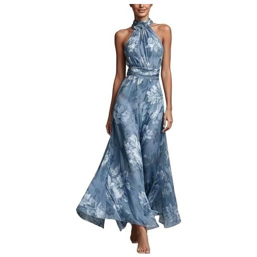 Generic abito da sera da donna, lungo, spalle scoperte, da cocktail, linea ad a, in tulle, elegante, per matrimonio, maxi abito da ballo, abito da ballo, abito da ballo da donna, motivo floreale, con