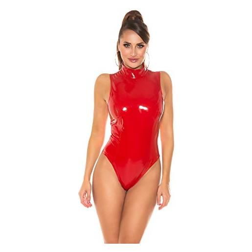Koucla - body da donna a collo alto, effetto pelle, bagnato, vernice, rot, l