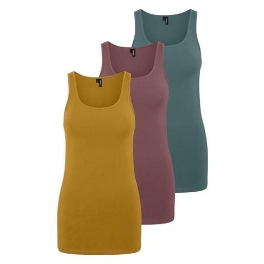 VERO MODA vmmaxi my soft long tank top ga 3p - canotta da donna, giallo/rosa/verde (1 x chai tea/1 x rose brown/1 x north atlantic), l