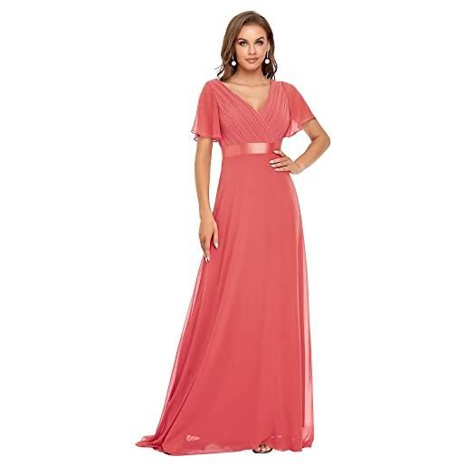 Ever-Pretty abito da damigella donna stile impero linea ad a scollo a v maniche corte lungo corallo 46