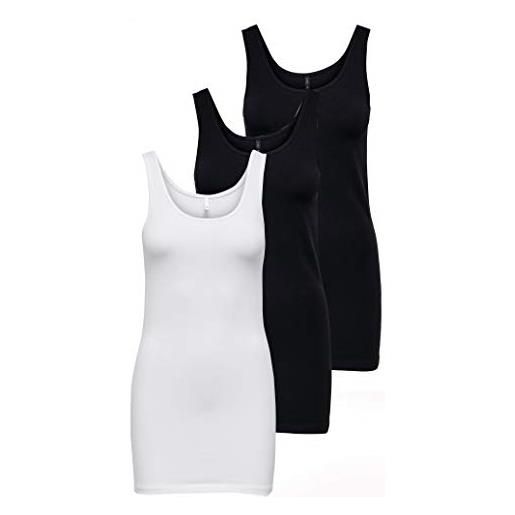 ONLY onllive love long tank noos top da donna, bianco/nero (1 x bianco/2 x nero), xs
