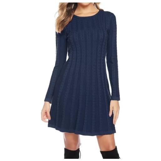 Gyabnw vestito maglione donna collo alto linea a maniche lunghe | vita alta, orlo svasato, lavorazione a treccia, lunghezza al ginocchio, per autunno inverno