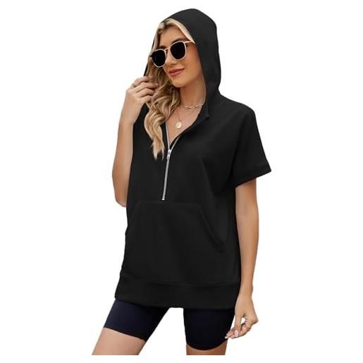 Zoipazy felpa con cappuccio estiva da donna, a maniche corte, mezza zip, vestibilità larga, oversize, taglie forti, tunica top primavera autunno