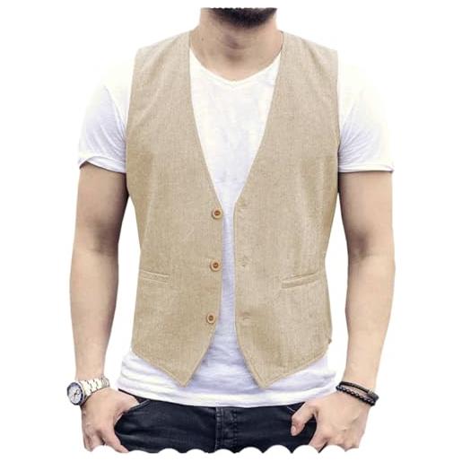 AeoTeokey gilet estivo da uomo in cotone casual per matrimonio, champagne, l