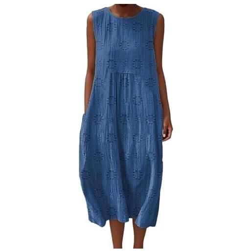 Generico abito estivo donna lungo in lino boho chic vestito senza maniche girocollo con tasche floreale casual per mare spiaggia vacanza comodo taglie forti curvy moda 2026 elegante