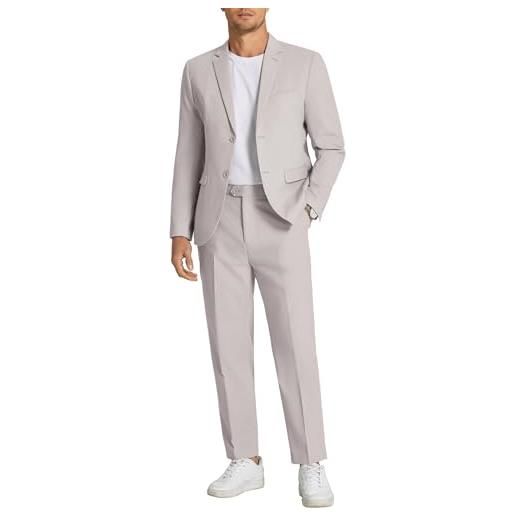 Coofandy completo da uomo in lino da 2 pezzi, vestibilità regolare, casual, leggero, estivo, spiaggia, matrimonio, grigio chiaro, l
