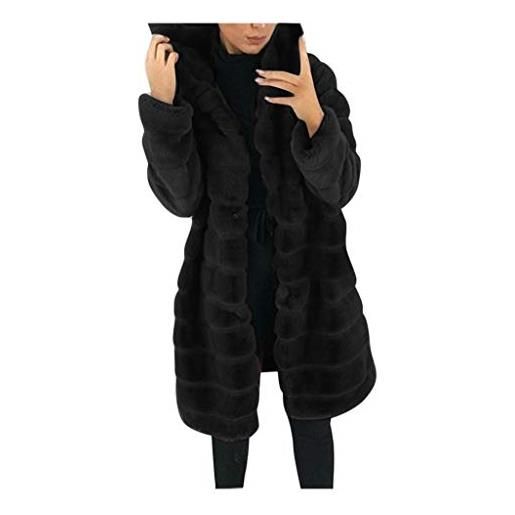 VPQILH giubbotto donna ecopelliccia con cappuccio inverno caldo cappotto shaggy stile lungo elegante giacca in pile elegante cappotto invernale con cappuccio in pelliccia giacca da donna con rovesciato