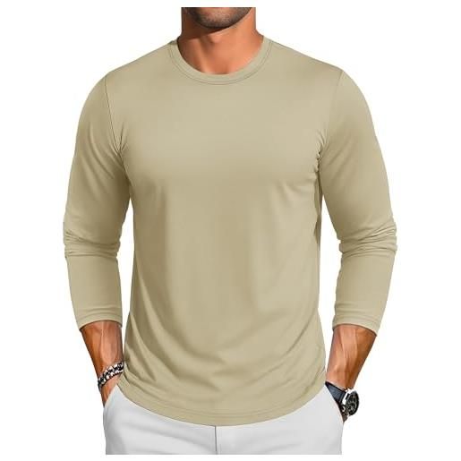 TACVASEN maglia maniche lunghe uomo casual moda maglietta uomo in cotone leggera e traspirante t-shirt collo rotondo (3xl, kaki)