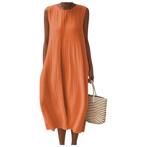 Generico abito estivo donna lungo in lino boho chic vestito senza maniche girocollo con tasche floreale casual per mare spiaggia vacanza comodo taglie forti curvy moda 2026 elegante
