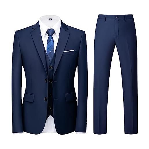 KUDORO abiti da uomo 3 pezzi slim fit abito formale puro colore due bottoni abito da smoking blazer gilet pantaloni(blu, m)