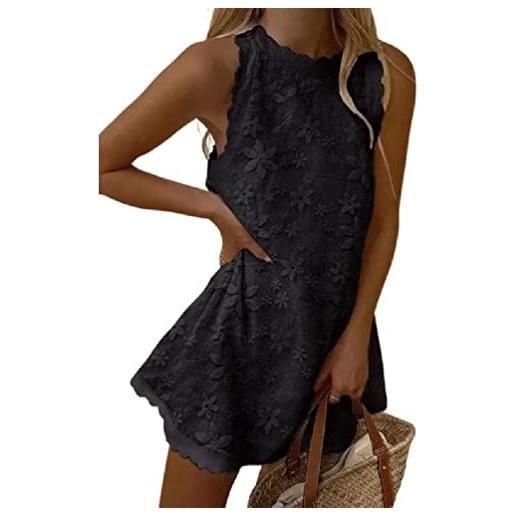 Myazs abito corto da donna senza maniche a trapezio estivo con scollo rotondo tinta unita con motivo floreale in cotone e lino abiti abito senza maniche per le donne