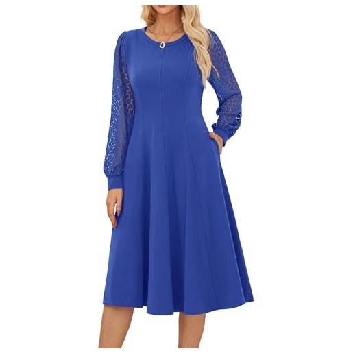 GRACE KARIN vestito a-line donna in cotone e poliestere con effetto tessuto bicolore, scollo classico, tasche aperte sui fianchi