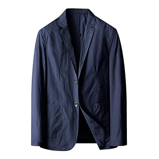 VEMOW giacca business casual uomo - leggera loose in lino e cotone, blazer colletto a revers, a bottoni suit blazer(1b-navy, xxxl)