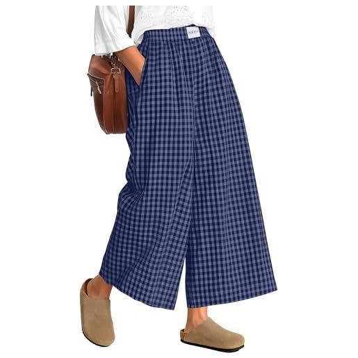 Neer pantaloni gonna da donna a quadretti gingham culotte ampie e fluide vita elasticizzata modello palazzo casual con tasche