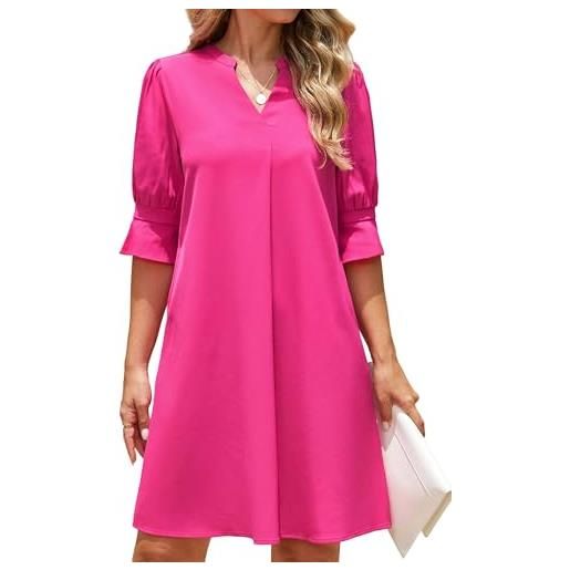 Enmain vestito rosa estivo donna con scollo a v elegante da festa abito con maniche a volant 3xl