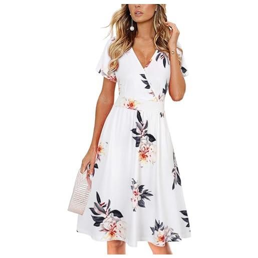 VOTEPRETTY abito estivo da donna manica corta con scollo a v e avvolgente abito al ginocchio con tasche