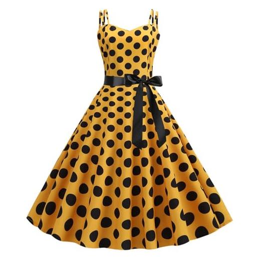 Generisch abito da donna polka anni '50 con allacciatura al collo, giallo. , s