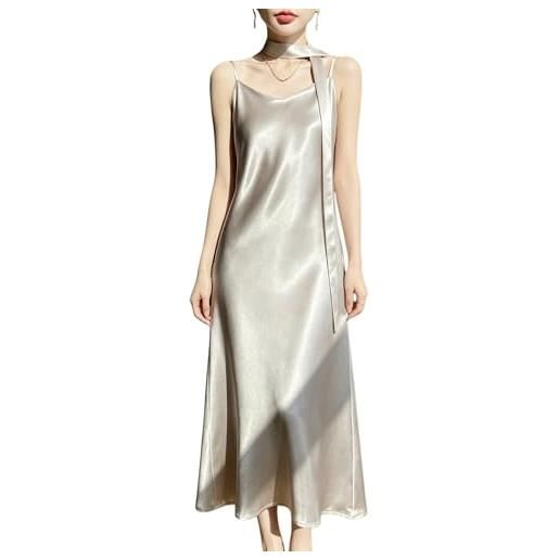 Generico abito da donna in raso midi con spalline sottili per feste cocktail serate elegante abito sottoveste con sciarpa abito da invitata a nozze con scollo a v sexy per l'estate grigio argento l