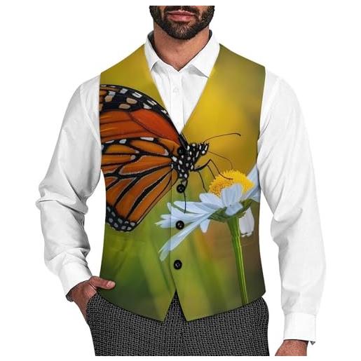Generic monarch - gilet da uomo con farfalla su fiore, vestibilità aderente, per affari, feste, gilet, stile: , l