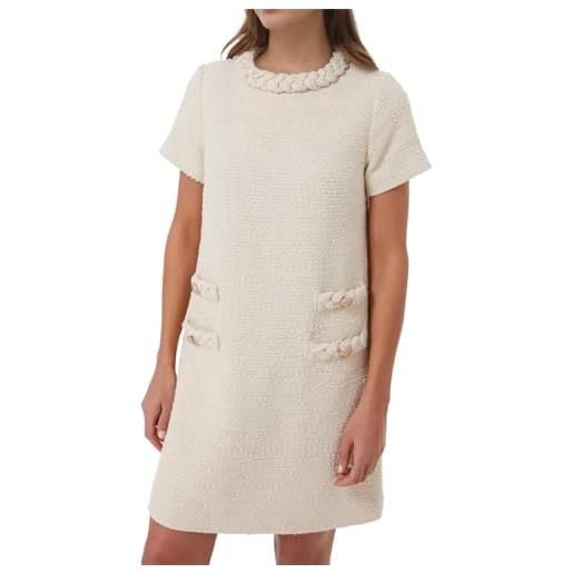 BUNSLOOM abito da donna in tweed a maniche corte, scollo rotondo, linea ad a, per feste, vintage, mini abito casual, beige. , s