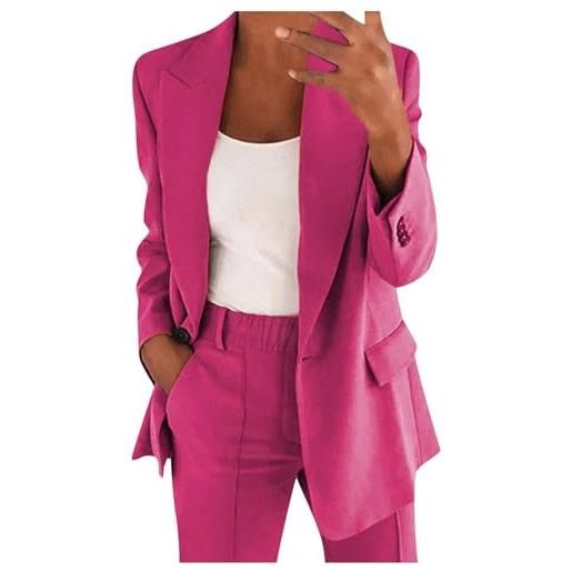 YNRENHNEE completo tailleur donna eleganti curvy pantaloni e giacca da cerimonia blazer a maniche lunghe due pezzi elegante suit ufficio e lavoro