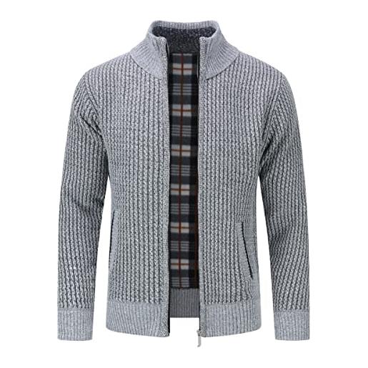 Allthemen cardigan da uomo con cerniera con colletto rialzato pollover sweater invernale lavorato a maglia grigio chiaro xl
