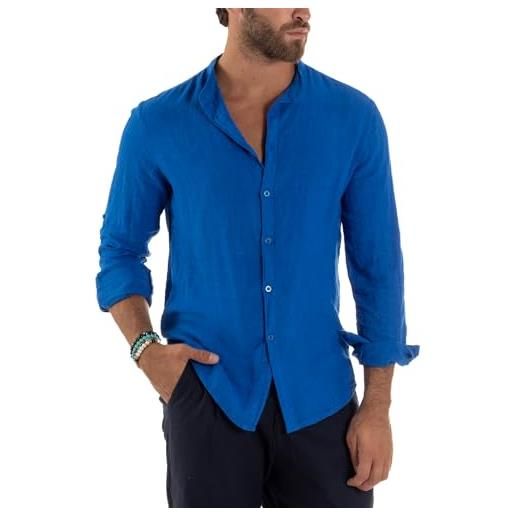 Giosal camicia uomo lino collo coreano maniche lunghe casual regular fit basic tinta unita vari colori
