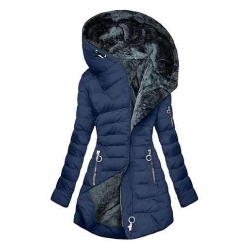 HAOLEI cappotto donna invernale con cappuccio foderati giacca antivento in pile termici elegante giubbotto lungo spessa parka cappotto piumino 100 grammi lungo imbottito casual con tasche e coulisse