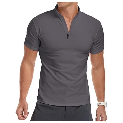 KUYIGO uomo camicie casual slim fit colore puro polo manica corta moda magliette m grigio scuro