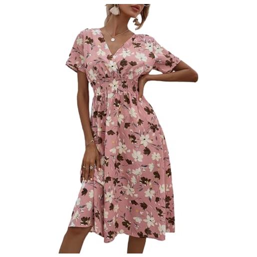 XIVISTO vestito donna elegante stampa floreale abito da spiaggia estivi maniche corte vestiti con scollo a v per casual vacanza