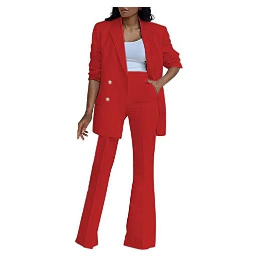 HEONSATI tailleur donne elegante taglie forti abiti due pezzi giacca manica lunga risvolto e pantaloni vita alta offerte completi lavoro autunno inverno casual completo da donna da cerimonia per sera