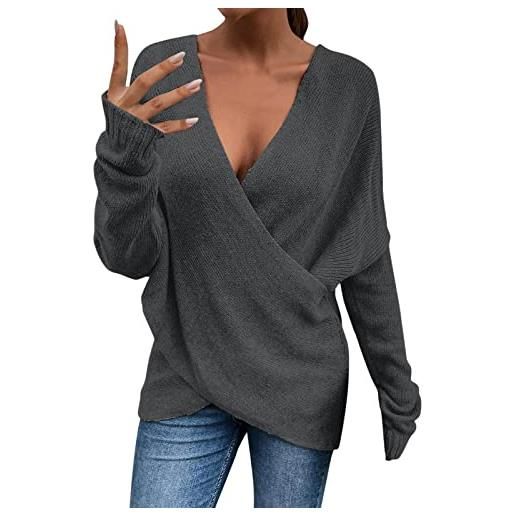 tacniseyw maglioni da donna uk a maniche lunghe con scollo a v leggero maglione lavorato a maglia incrociata maglione oversize da donna comodi maglioni taglie forti carino elegante camicia a tunica