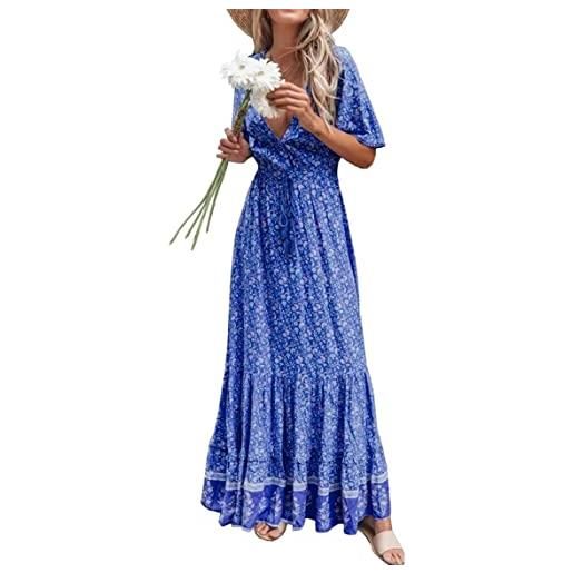 R.Vivimos abito boho estivo donna abito sexy scollo a v bottoni manica corta vestito elegante con volant orlo abito lungo maxi da spiaggia casual per le vacanze