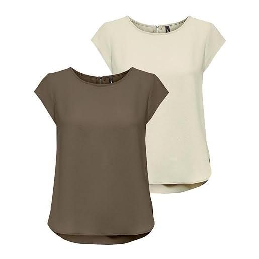 ONLY onlvic s/s solid aop top ptm, maglietta a maniche corte, confezione da 2 pezzi (confezione e: caribou/moonbeam), 34 (eu) / 38 (it)