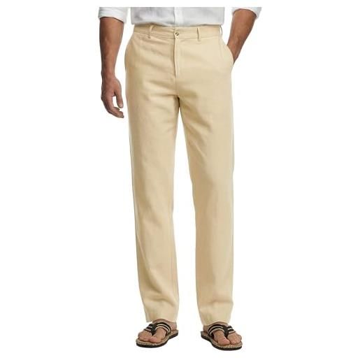 HISDERN pantaloni lino uomo estivi cotone pantaloni da lavoro uomo leggeri bottone casual con tasche