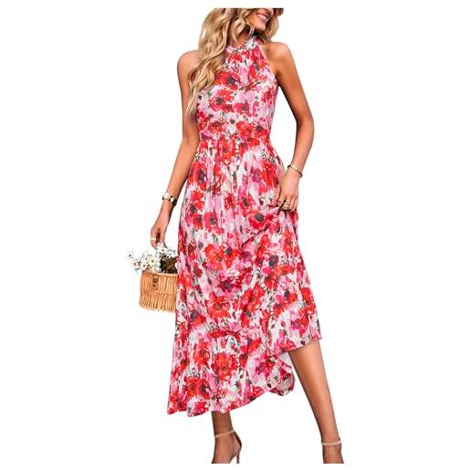 STYLEWORD 2025 abito estivo donna lungo dasenza maniche con scollo all'americana floreale da spiaggia con tasche