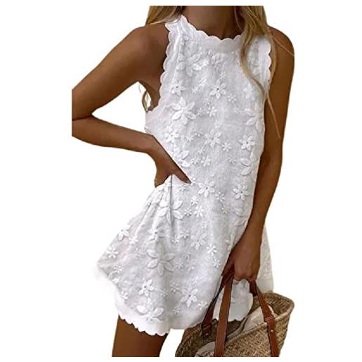 Myazs abito corto da donna senza maniche a trapezio estivo con scollo rotondo tinta unita con motivo floreale in cotone e lino abiti abito senza maniche per le donne