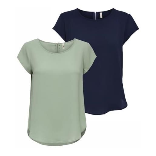 ONLY onlvic s/s solid aop top ptm, maglietta a maniche corte, confezione da 2 (1 x desert sage/1 x navy blazer), 38 (eu) / 42 (it)