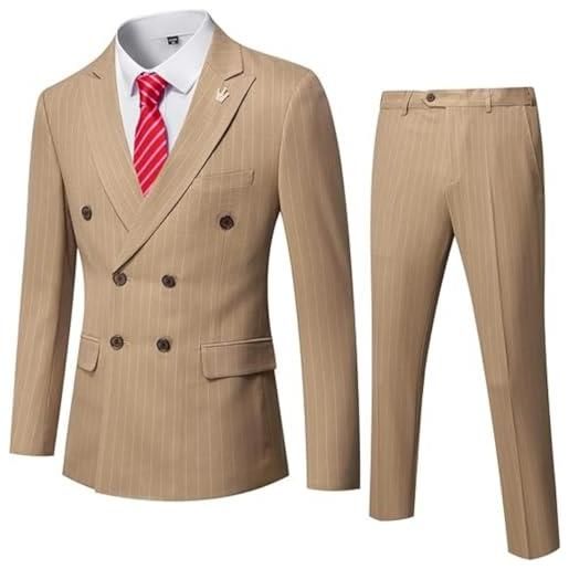 Leader of the Beauty completo smoking da uomo 2 pezzi doppiopetto slim fit a righe set per feste matrimoni giacca e pantaloni, cachi, xxl