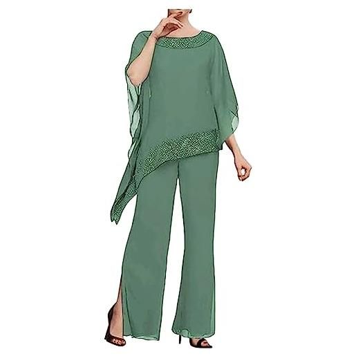 Botong 3 pezzi incappucciati abito da madre della sposa pantaloni completi in chiffon abito da invitata al matrimonio elegante abito da sera formale, verde polvere. , 44