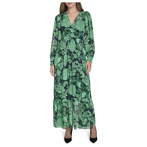 Tommy Hilfiger balloon sleeve tie cuff surplice neck maxi dress vestito, capitano del cielo/verde abbondante, 40 donna
