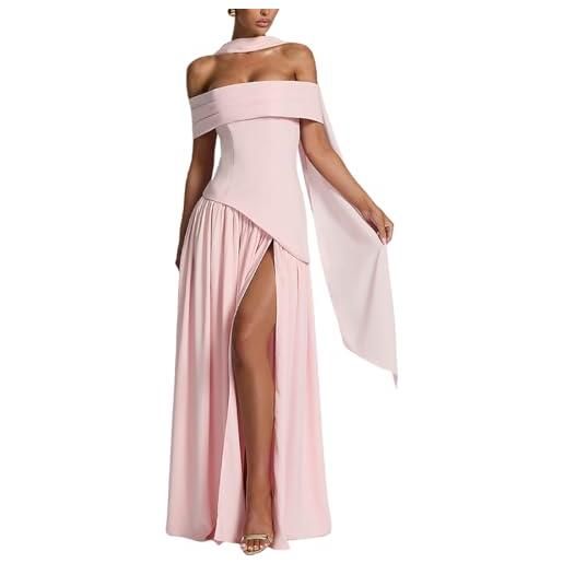 AOWVUTS vestito lungo donna elegante maxi abito spalle scoperte sexy abiti da cerimonia senza schienale con spacco vestito da sera aderente bodycon per feste cocktail nozze banchetto matrimonio