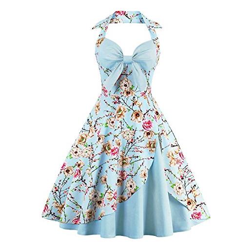 IWEMEK abito vintage da donna in cotone sexy retrò anni '50 con collo alto rockabilly swing stampa floreale orlo da tè partito skater una linea prom cocktail party abito da riunione a casa taglie forti
