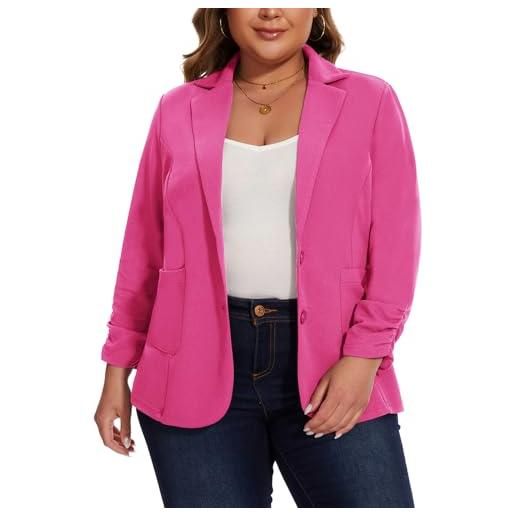 Kyzoeyou blazer da donna taglie forti elegante 3/4 con maniche increspate giacche blazer slim fit giacca casual da lavoro con tasche con bottoni