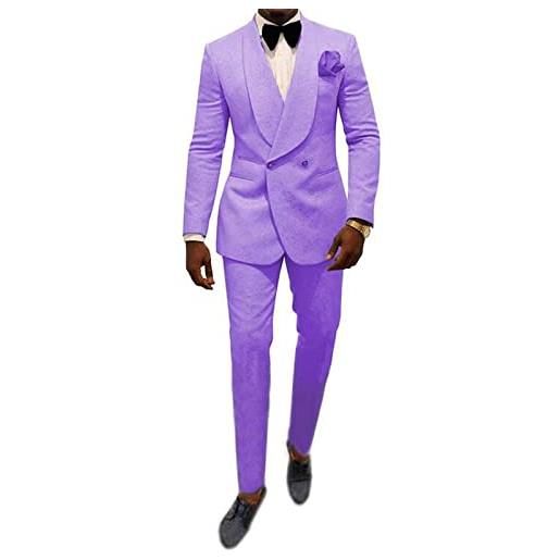 Botong 2 pz uomo fantasia vestito doppio petto scialle risvolto sposo smoking giacca pantaloni business suit abito da sposa, lilla, 46