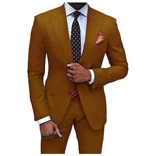 Leader of the Beauty set da uomo 2 pezzi slim fit abito da ufficio con due bottoni da smoking da sposa, marrone, 50