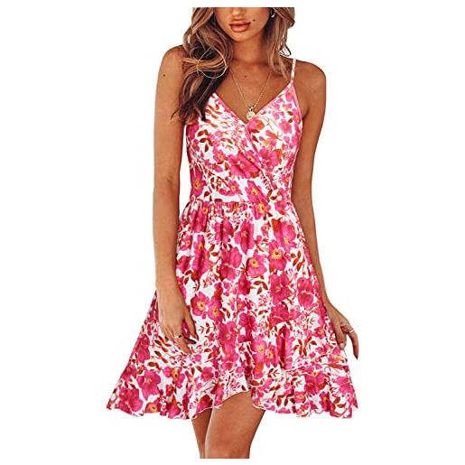 ULTRANICE donna estate floreale avvolgere v collo sundress regolabile spaghetti volant swing dress(floral-48s)