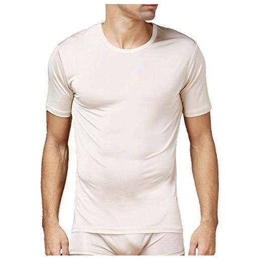 Paradise Silk, maglietta da uomo in pura seta, a maniche corte, girocollo, tinta unita, taglia us s, m, l, beige, l
