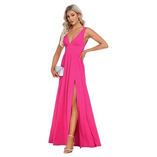 Ever-Pretty abiti da damigella da donna alta elasticità scollo a v linea ad a con spacco stile impero rosa caldo 50