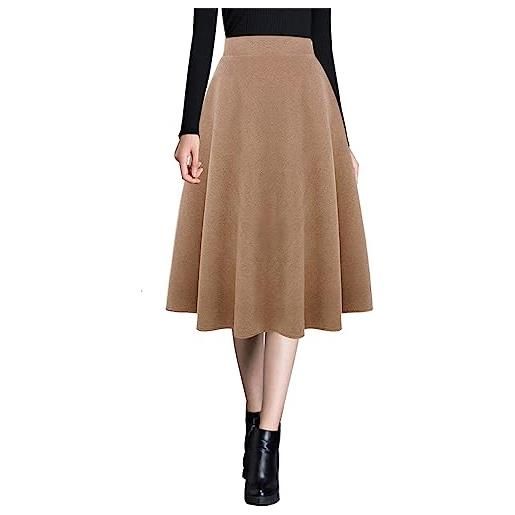 Ylingjun gonne midi da donna in lana calda inverno autunno vita alta elastico gonna svasata in lana, l